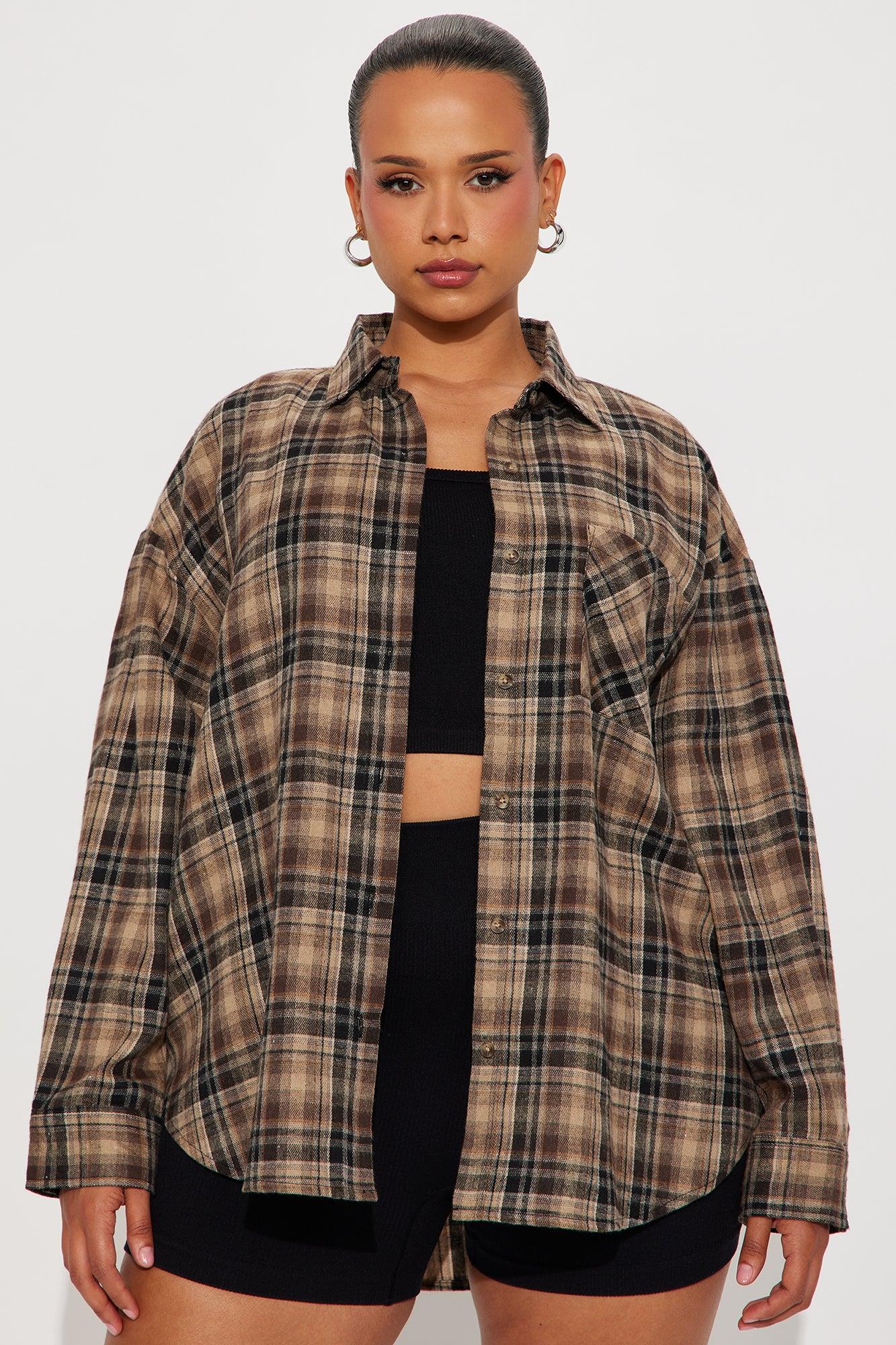 Where You At Flannel Plaid Shirt - Brown Combo Female Product Image