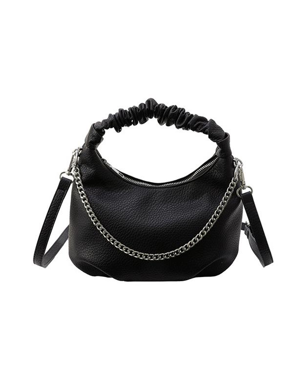 Chains Pleated Solid Color Zipper Crossbody Bags Handbags Product Image