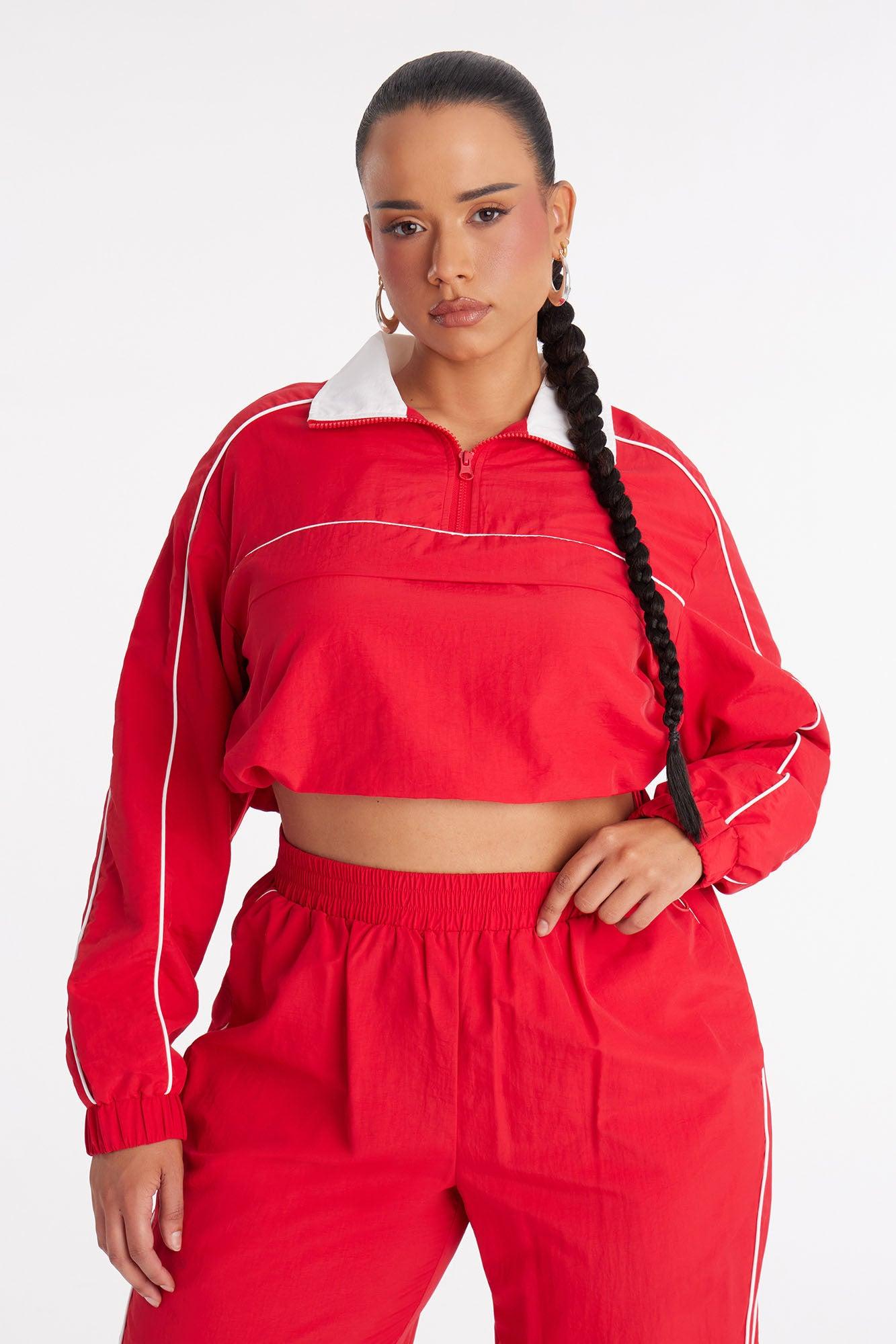 Around The Track Half Zip Windbreaker Jacket - Red/combo Female Product Image
