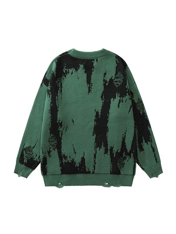 Men's Jacquard Distressed Pullover Sweater Product Image