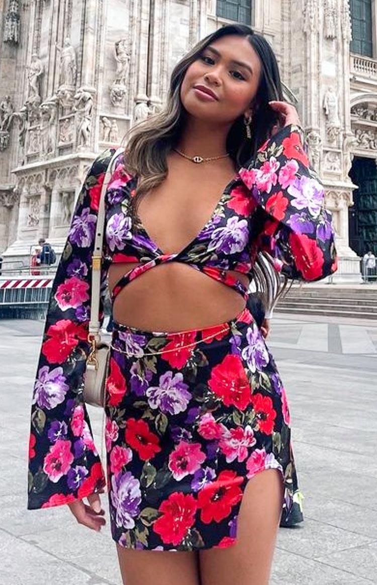 Clea Red Floral Mini Skirt Product Image