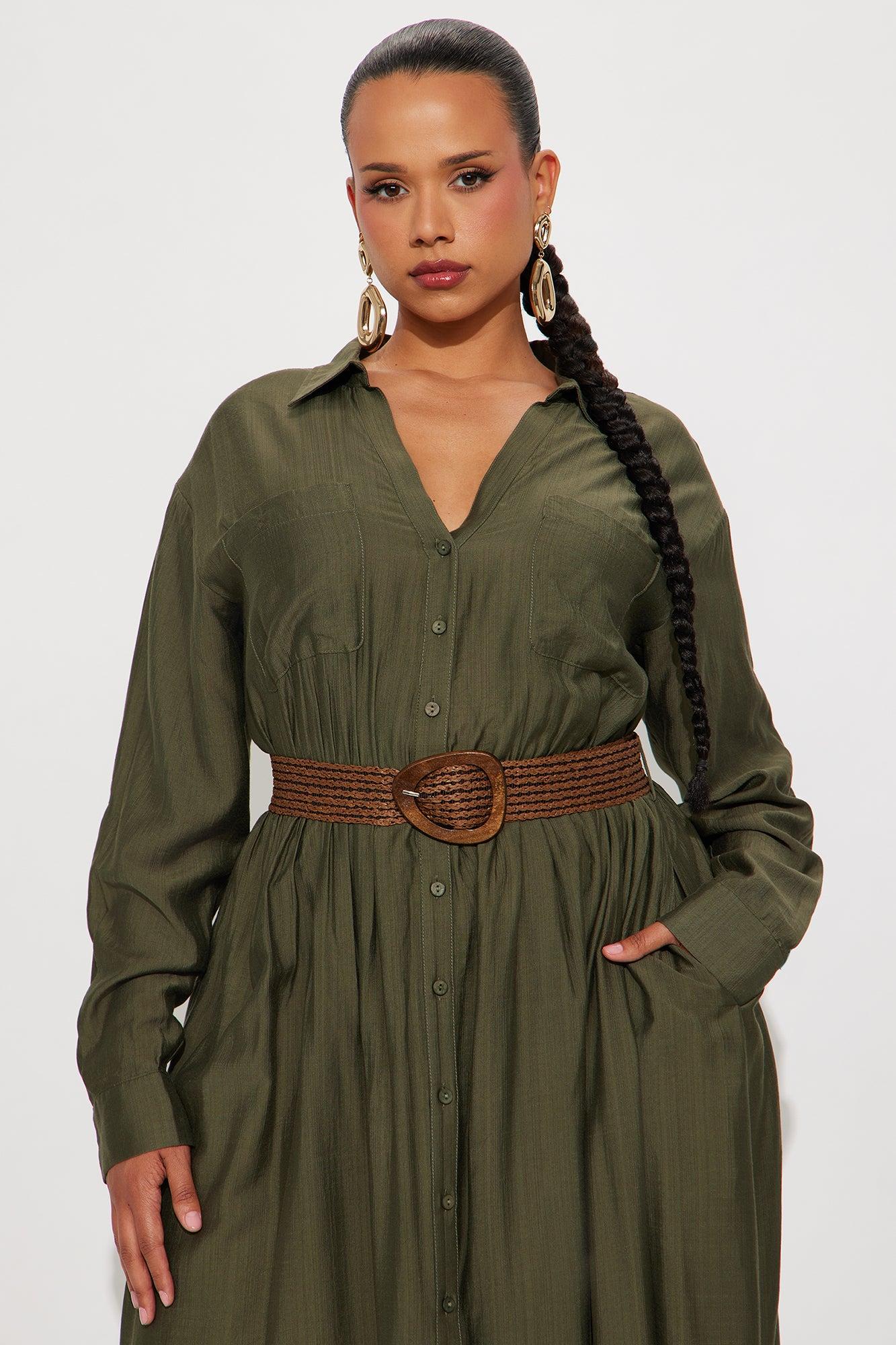 Alaya Linen Maxi Shirt Dress - Olive Product Image