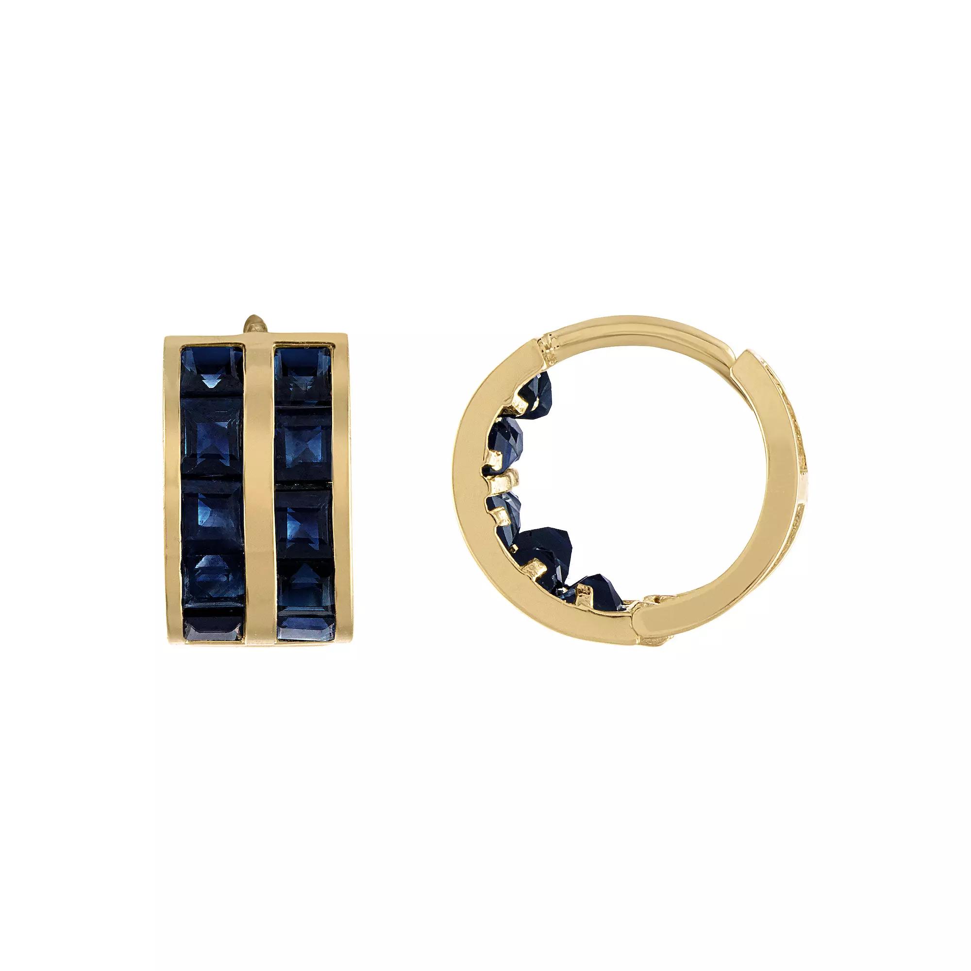 Tiara Men's 14k Gold Black Sapphire Hoop Earrings, Yellow Product Image