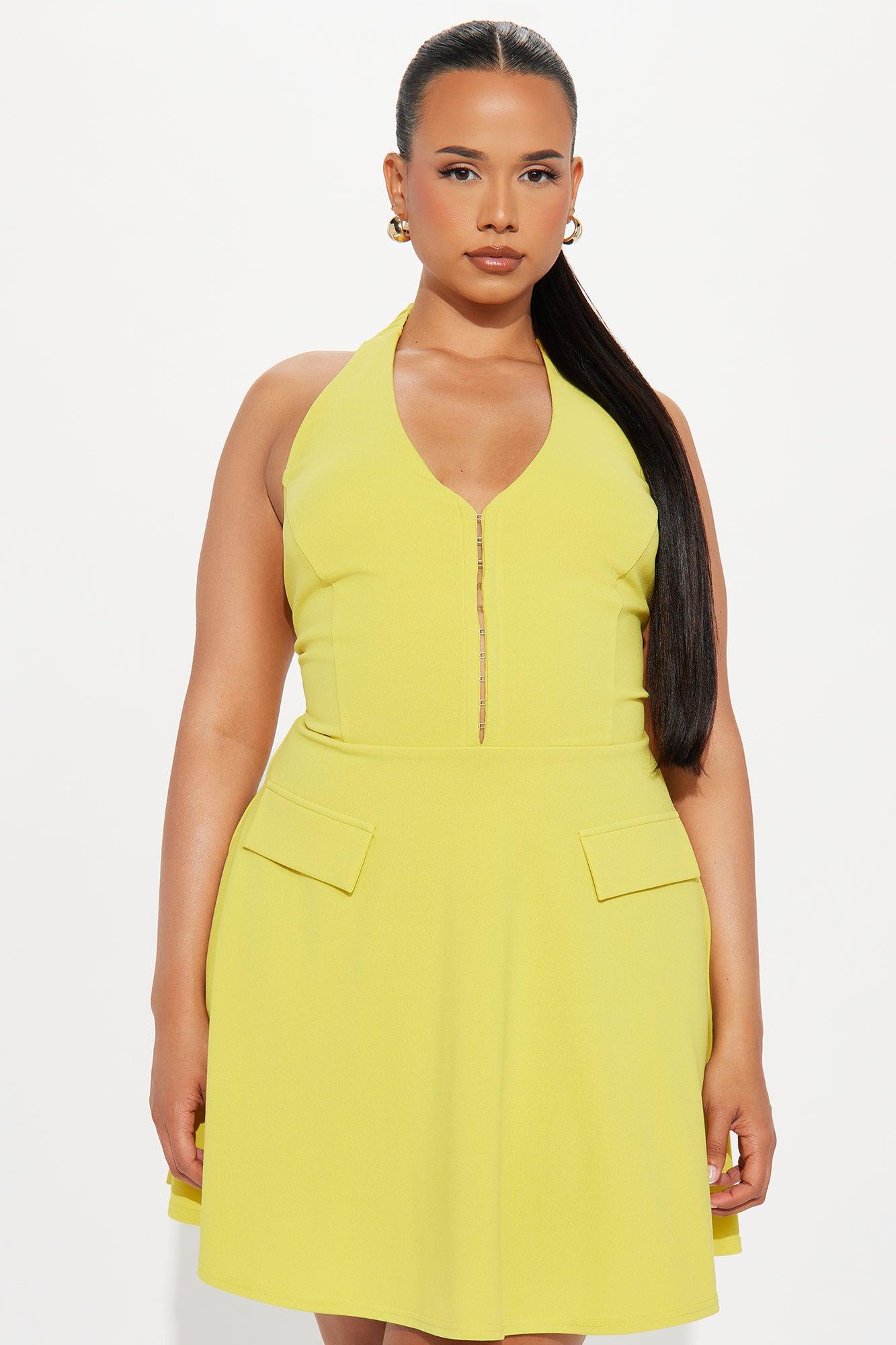 Delia Halter A Line Mini Dress - Chartreuse Female Product Image
