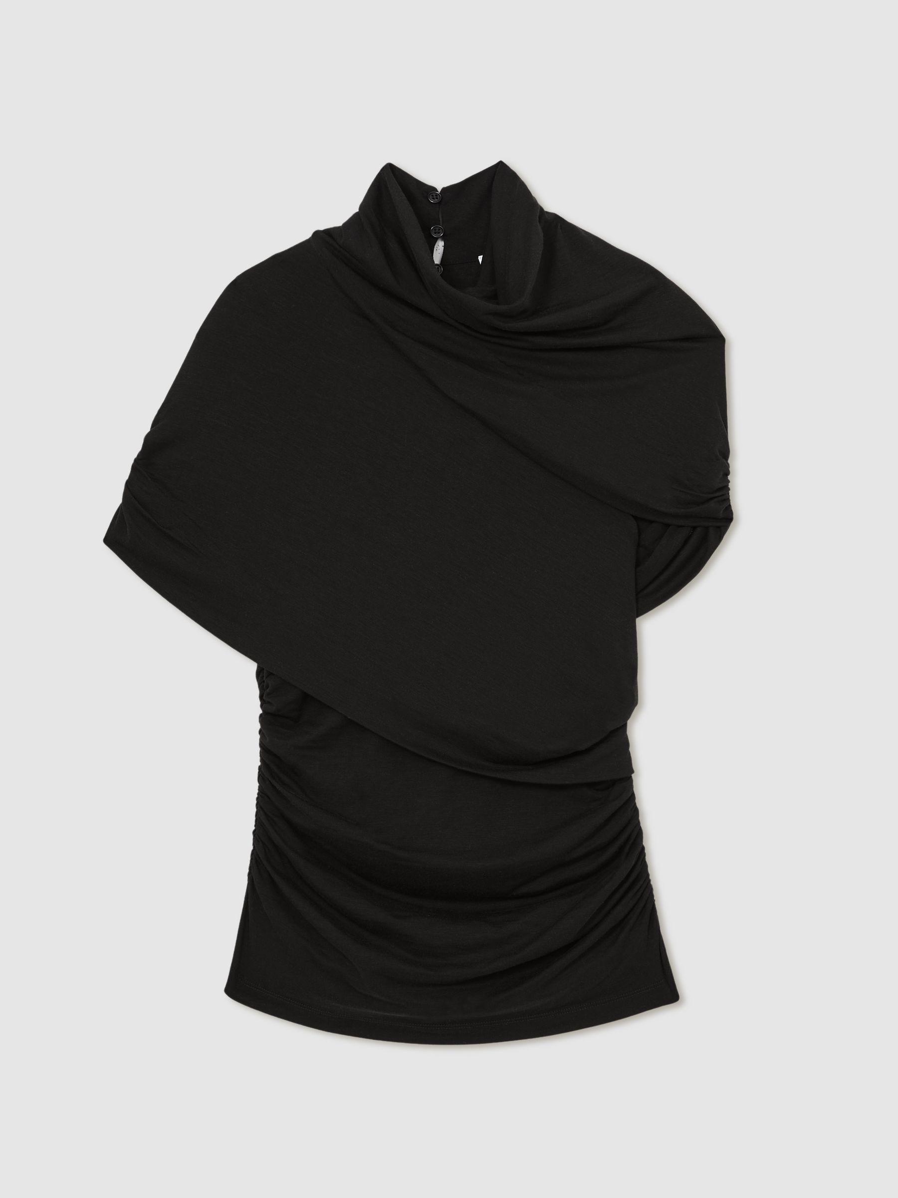 Stretch Lyocell Draped Top in Black Product Image