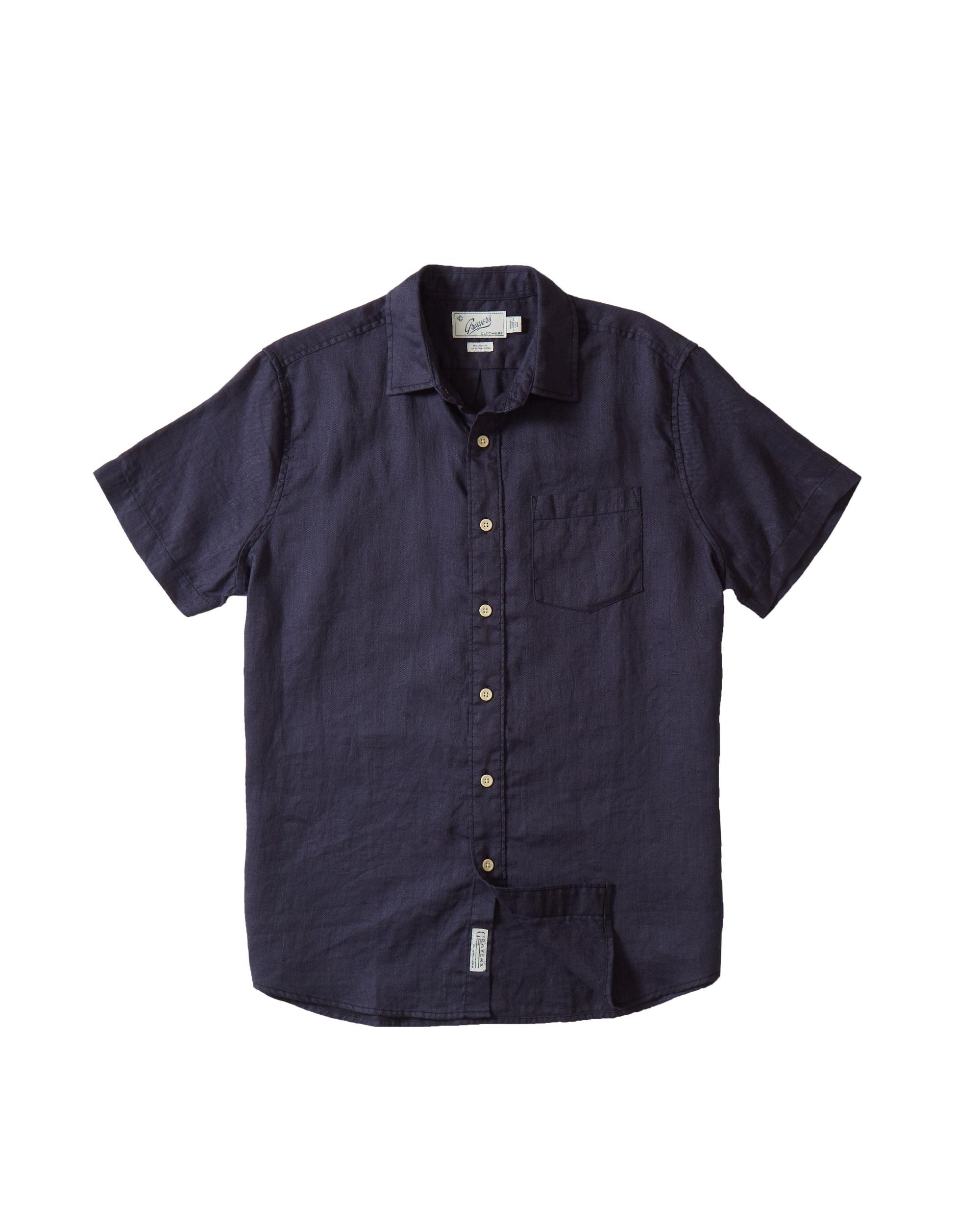 Amalfi Textured Hemp Linen Cotton Short Sleeve Shirt - Blue Steel Product Image