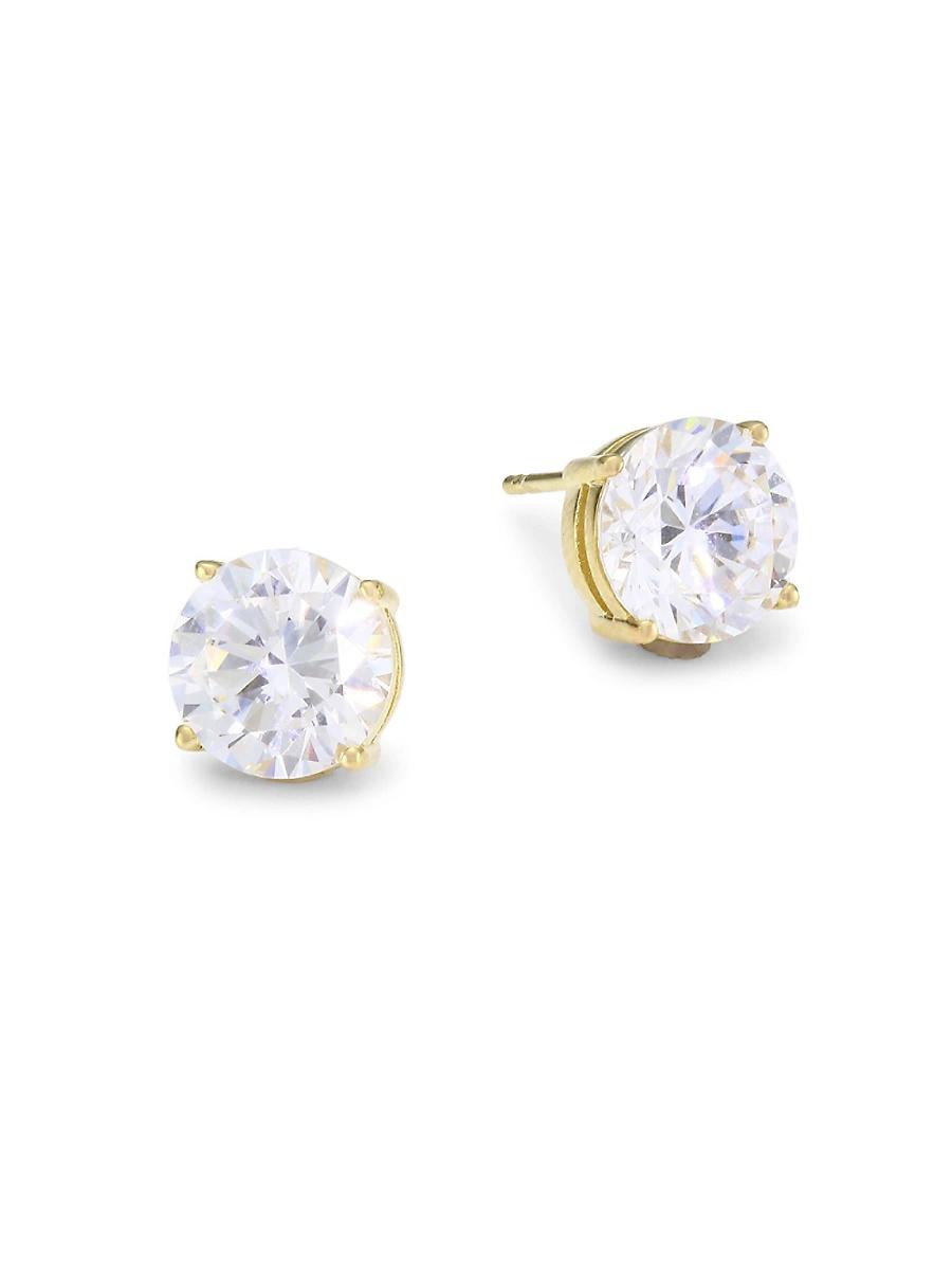 Womens 18K-Gold-Plated Sterling Silver & Round Cubic Zirconia Stud Earrings Product Image