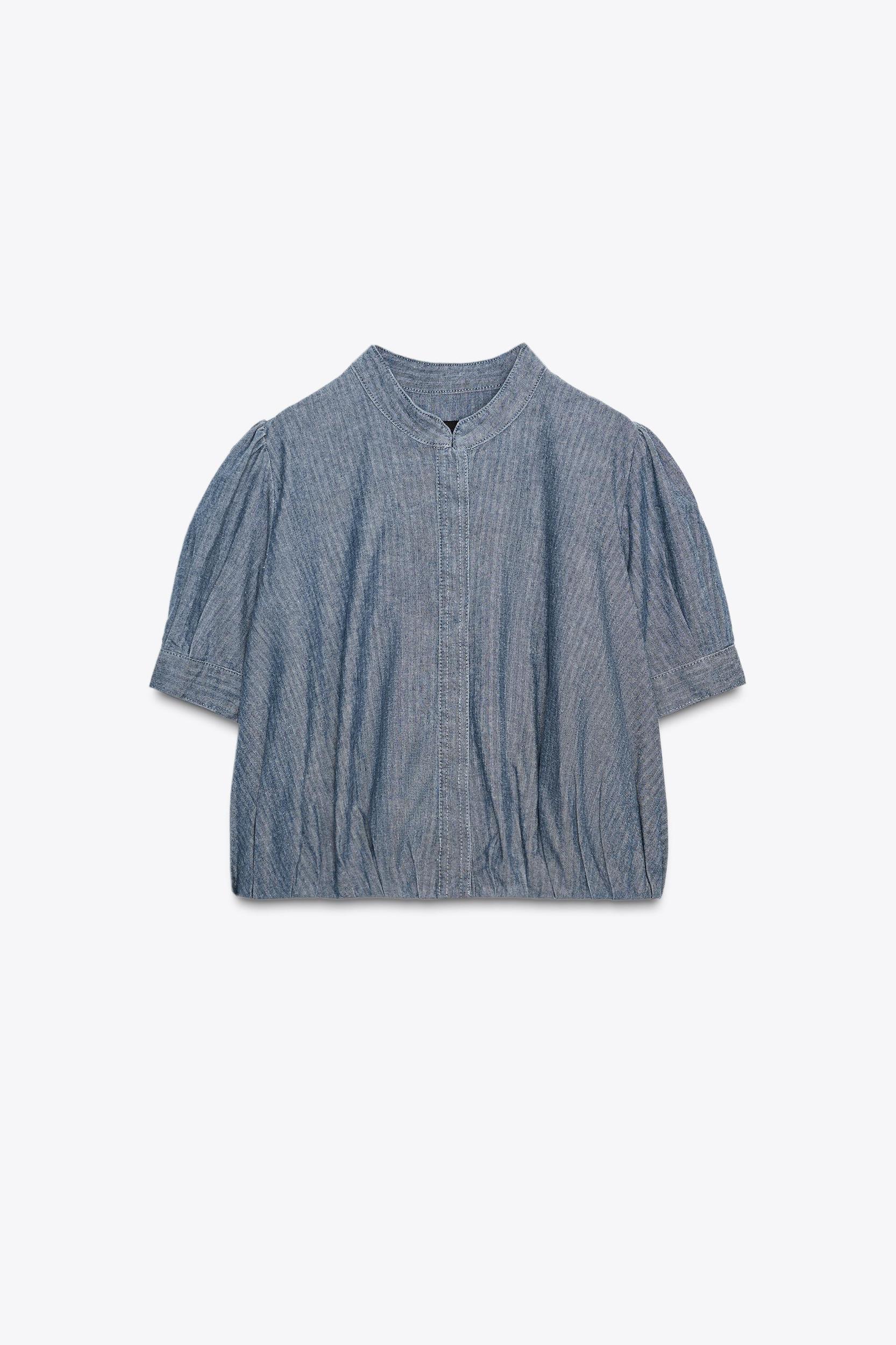 ZW COLLECTION PLEATED DENIM SHIRT Product Image