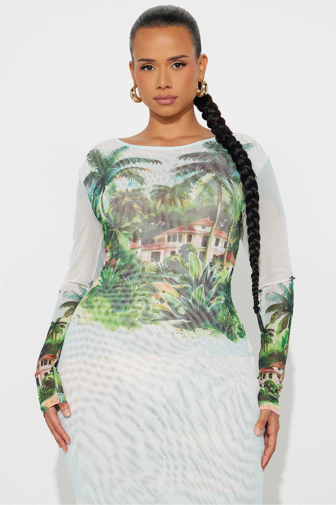 Paradiso Mesh Maxi Dress - Green/combo Female Product Image