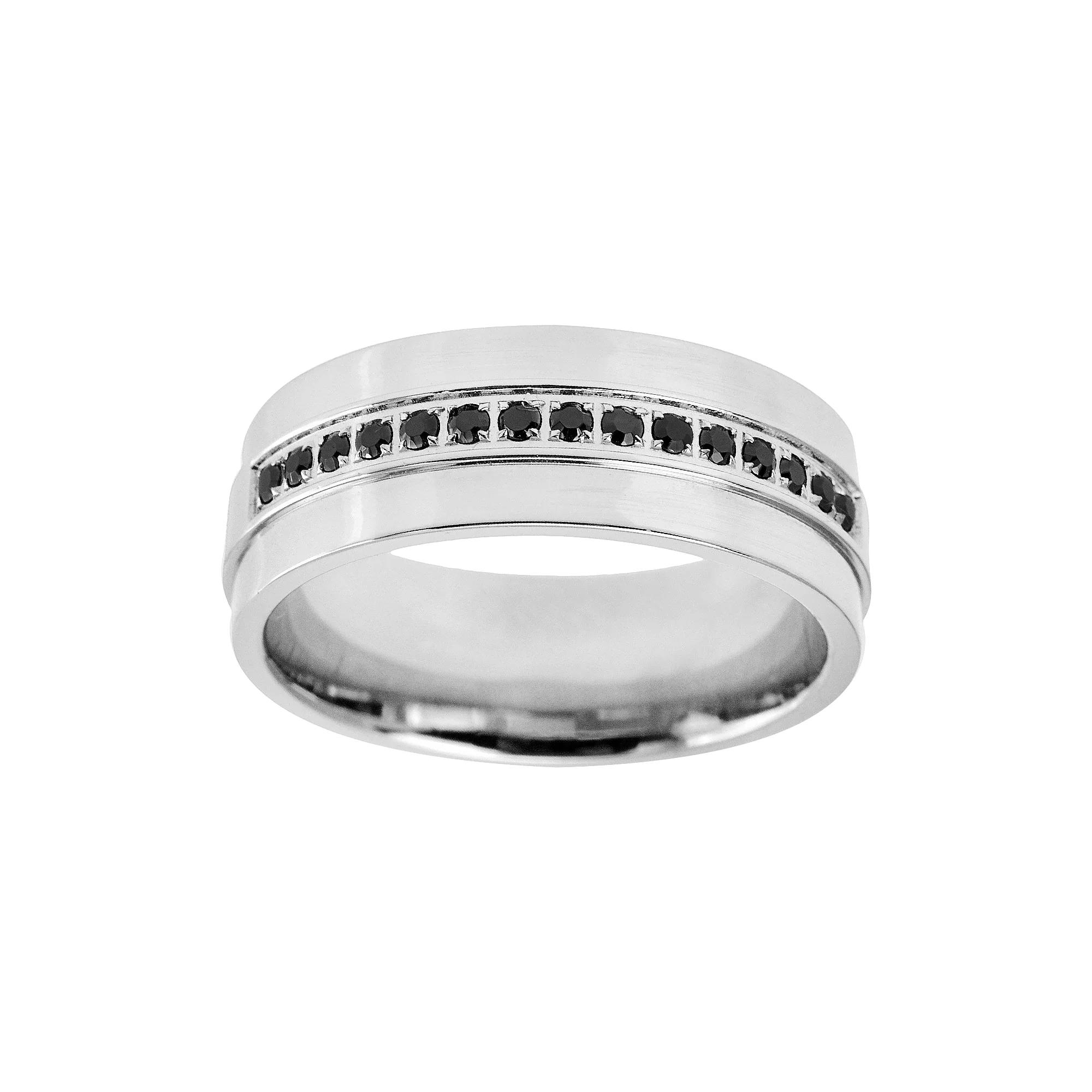 Stainless Steel .15-ct. T.W. Black Diamond Band - Men, Men's, Size: 12 Product Image