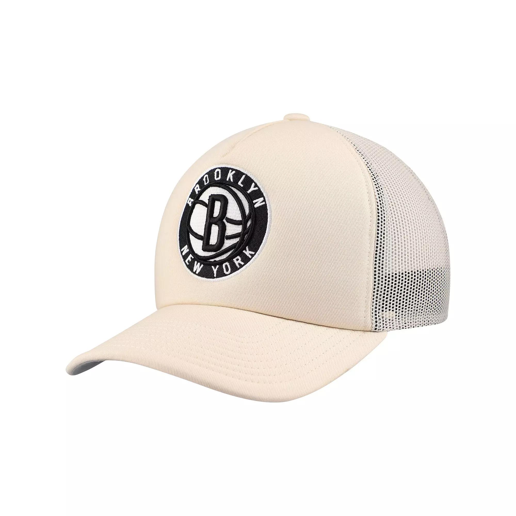 Men's Mitchell & Ness Cream Brooklyn Nets Trucker Adjustable Hat, Beige Product Image