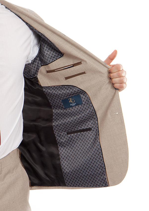 (Limited Sizes) 100% Wool Suit Modern Fit Italian Style 2 Piece in Tan Product Image