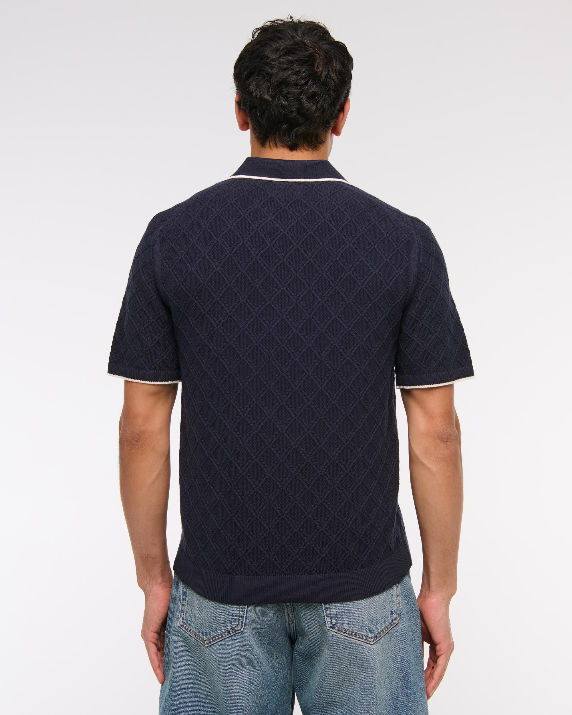 Preppy Tipped Johnny Collar Sweater Polo Product Image