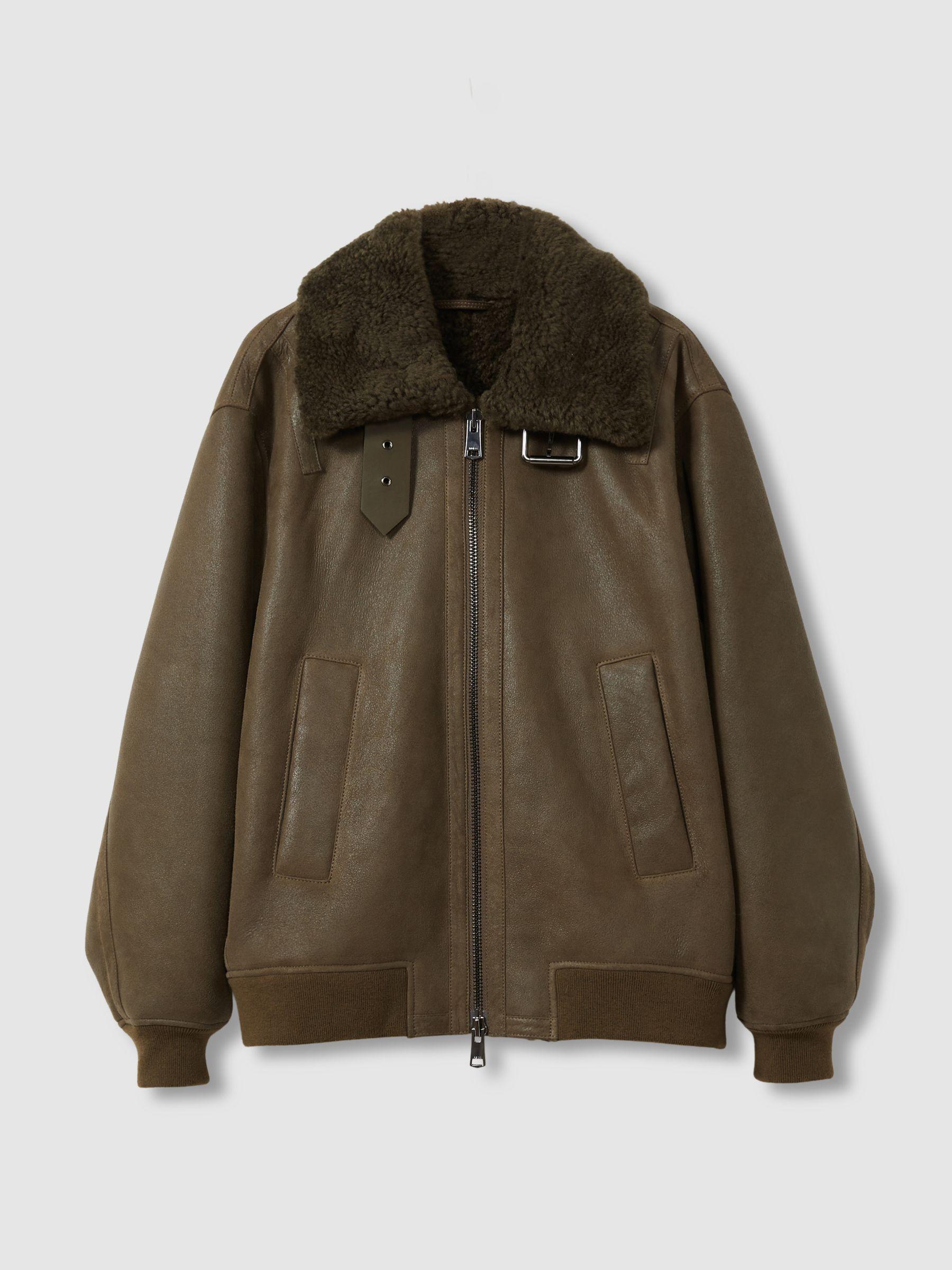 Shearling Aviator Jacket in Dark Khaki Product Image