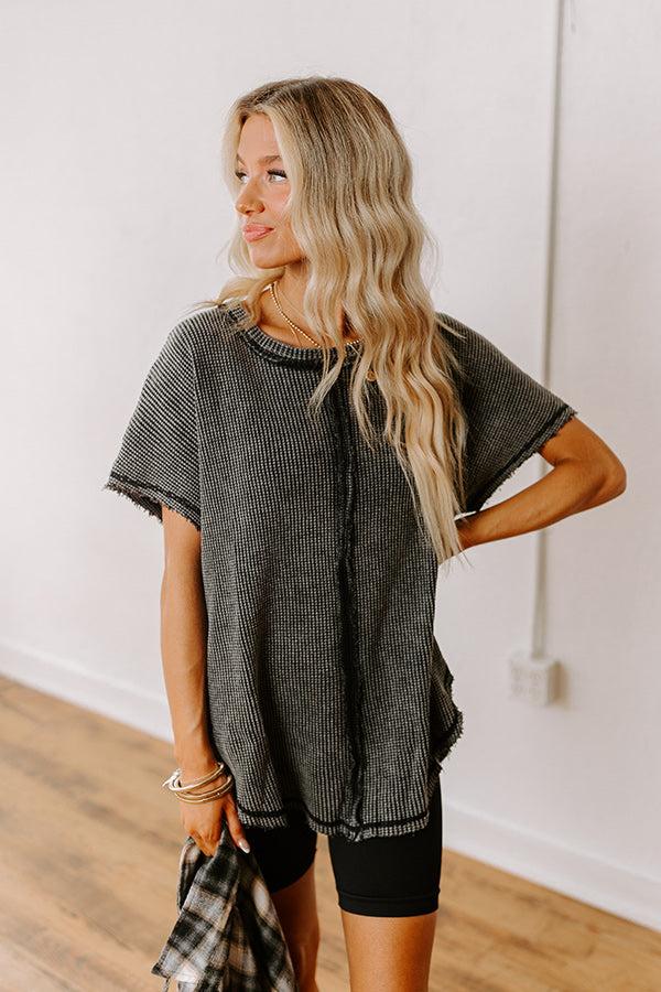 Visions Of You Waffle Knit Top In Vintage Black Product Image