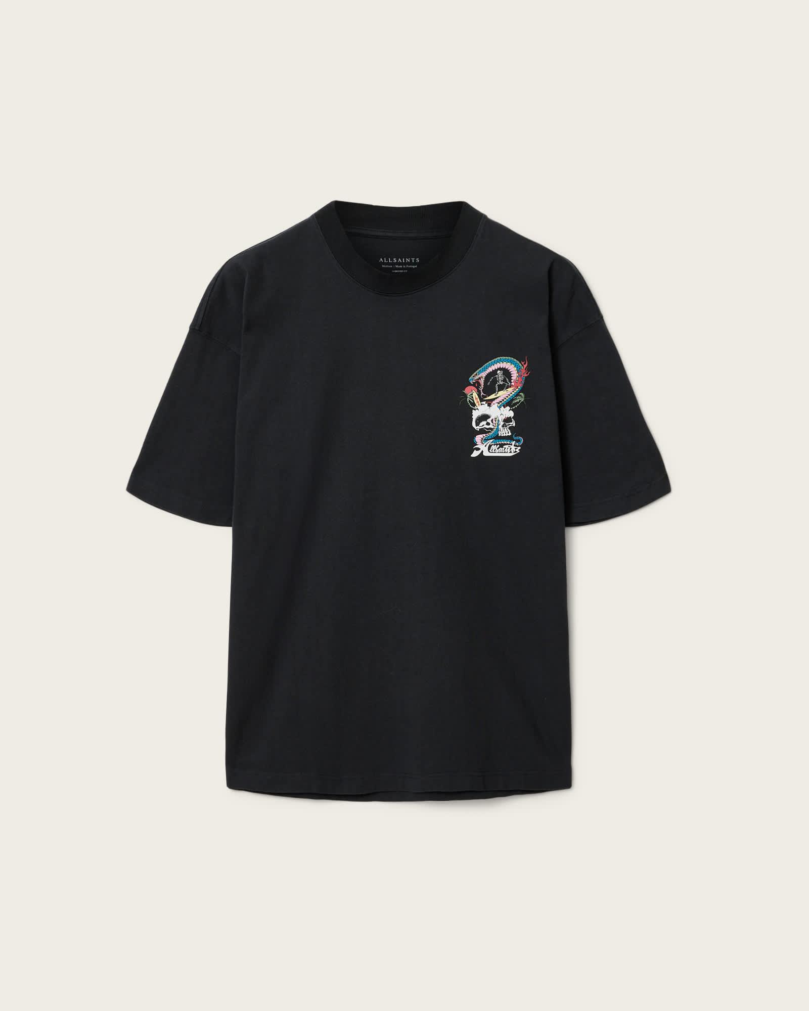 Snakepit Oversized Short Sleeve Graphic T-Shirt Washed Black | ALLSAINTS US Product Image
