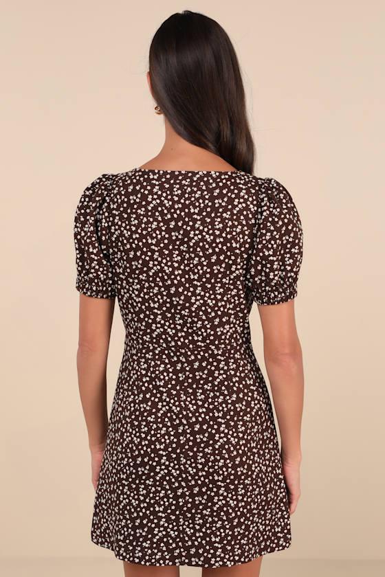 Adored Cutie Brown Floral Corduroy Button-Front Mini Dress Product Image