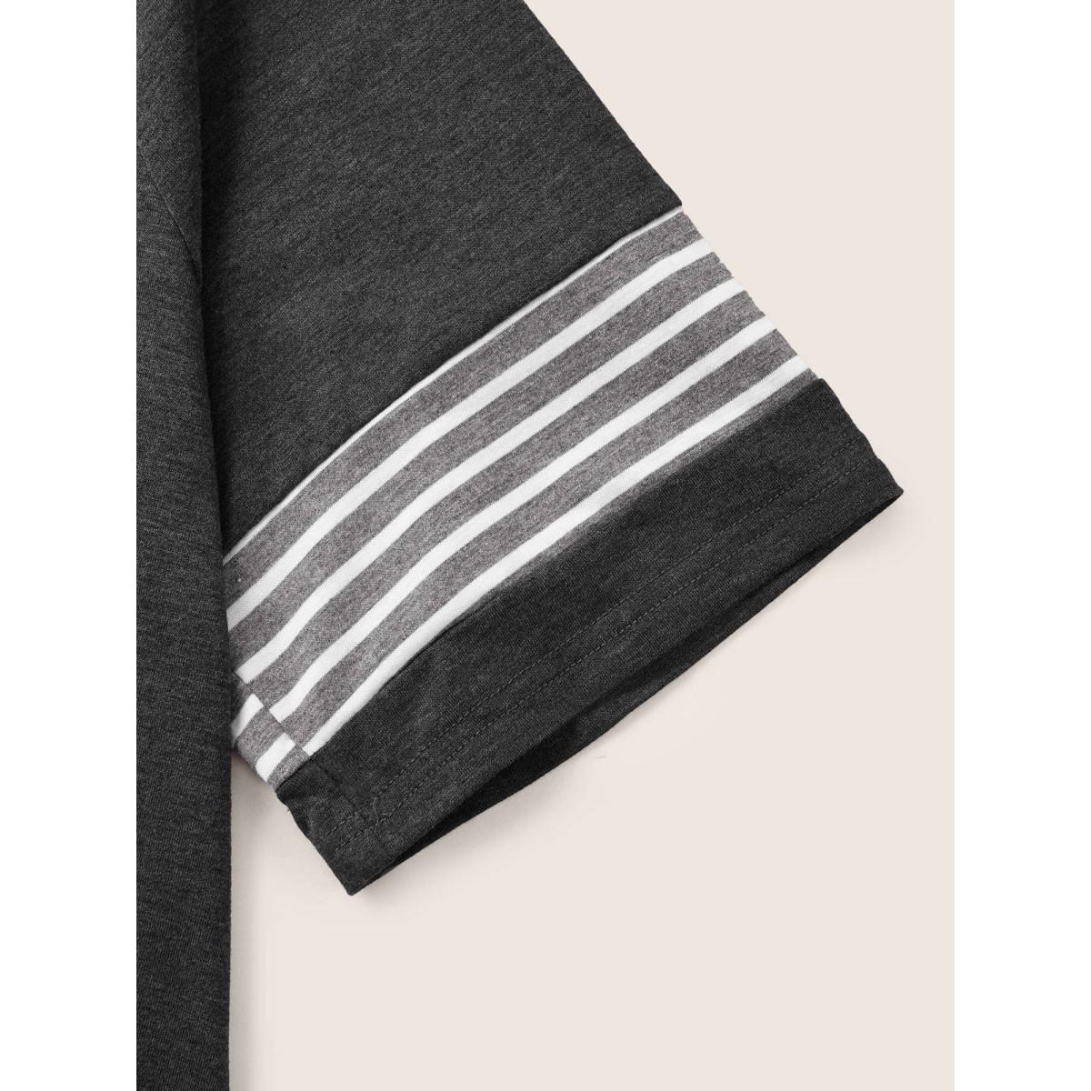 Plus Size Striped Contrast Raglan Sleeve Crew Neck T-shirt Black Women Casual Plain Everyday T-shirts BloomChic 26/4X Product Image
