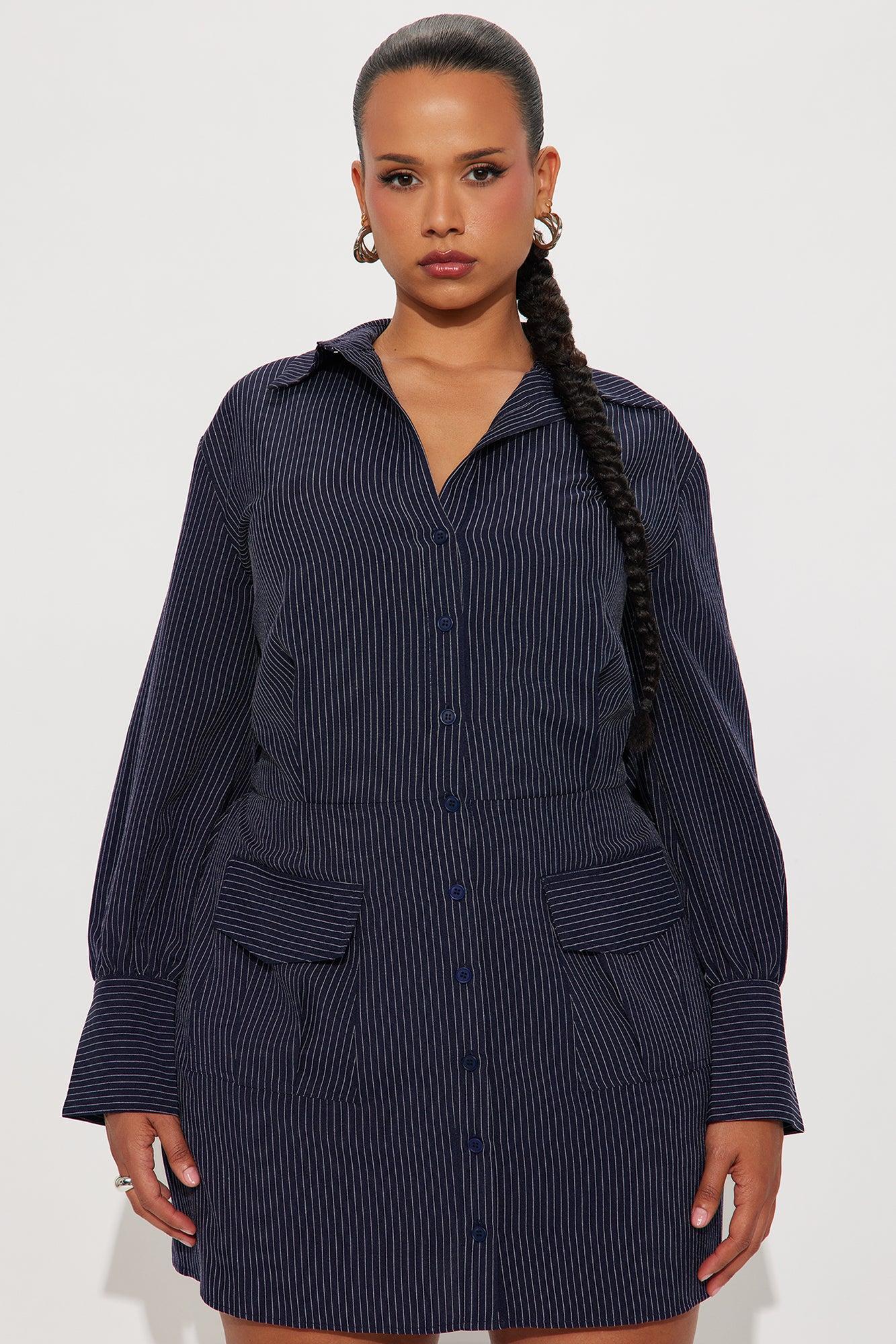 Valentina Pinstripe Shirt Mini Dress - Black Female Product Image