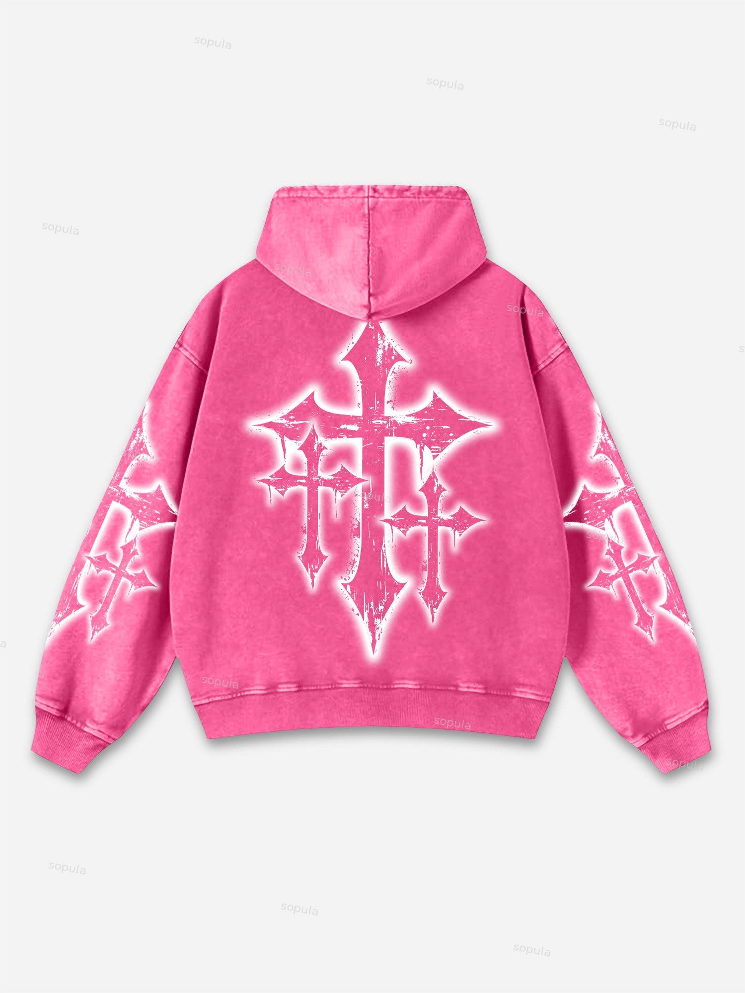 Vintage Jesus Print Graphic Acid Washed Oversized Hoodie Product Image