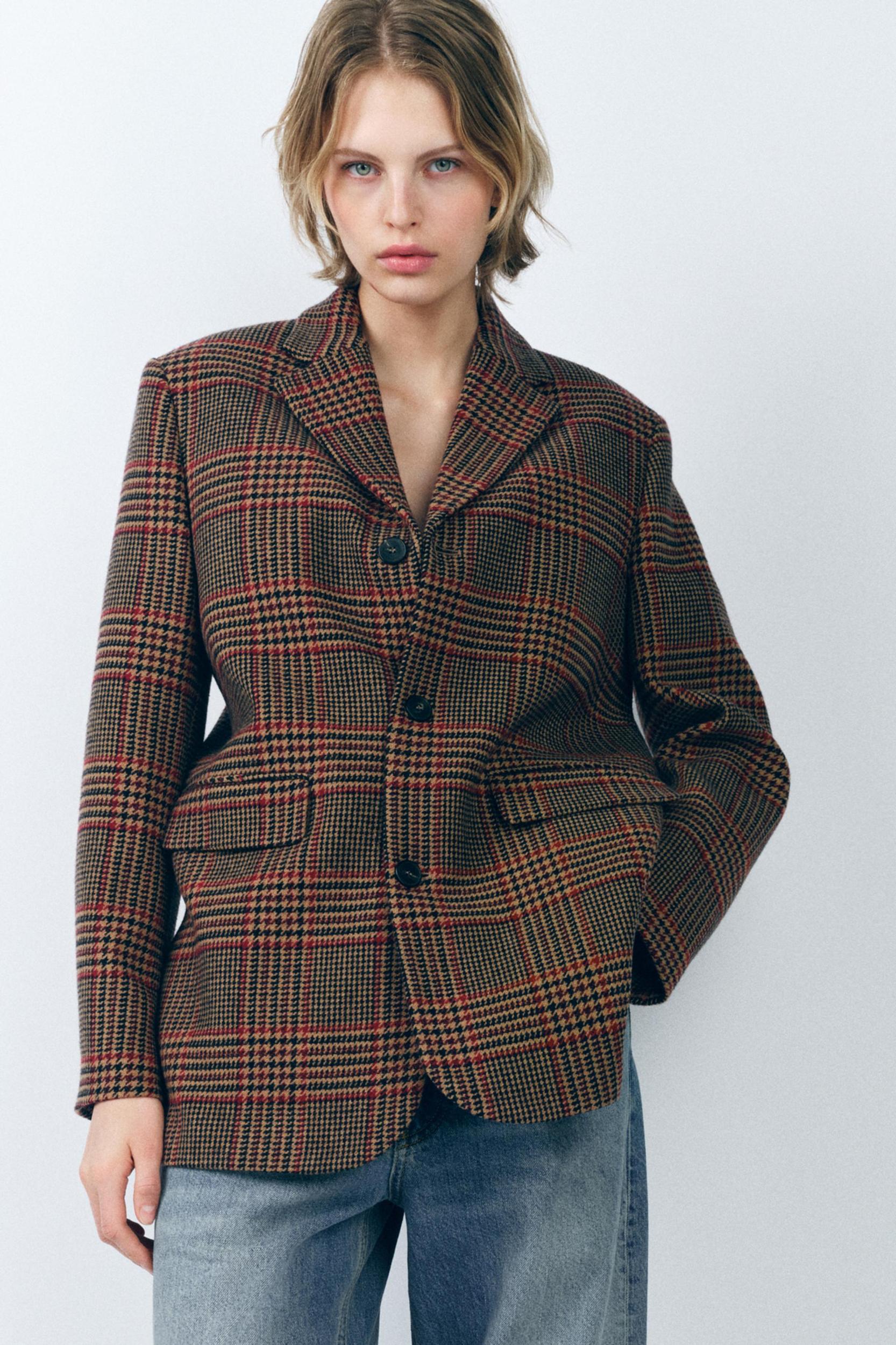 WOOL BLEND PLAID BLAZER ZW COLLECTION Product Image