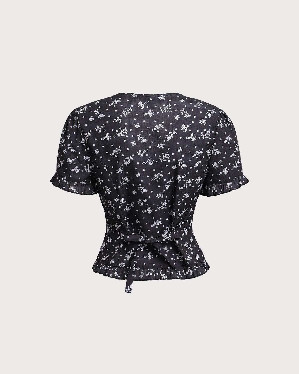 Black Floral Scoop Neck Blouse Product Image