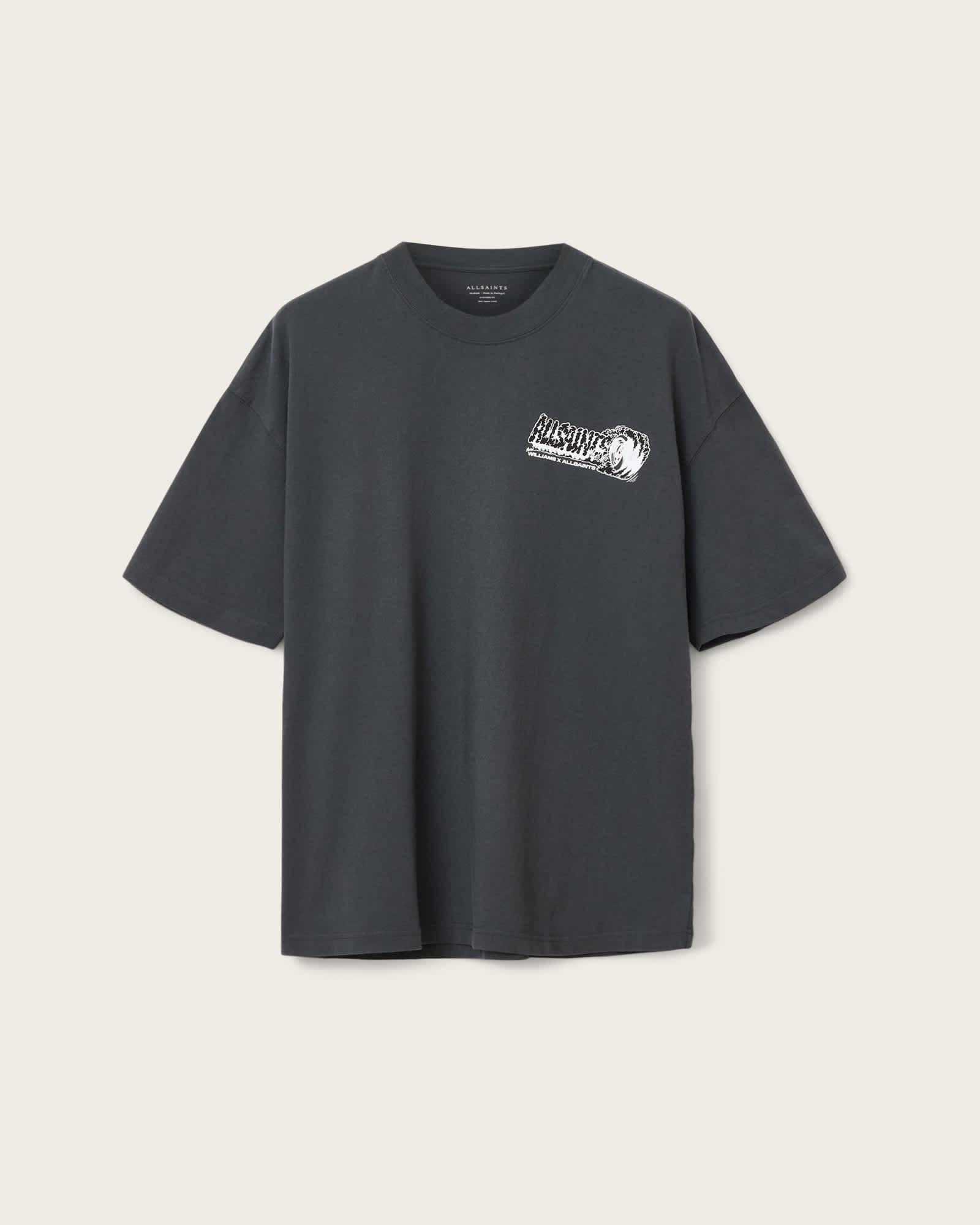 Williams X AllSaints Burnout Crew Neck T-Shirt Washed Black | ALLSAINTS US Product Image