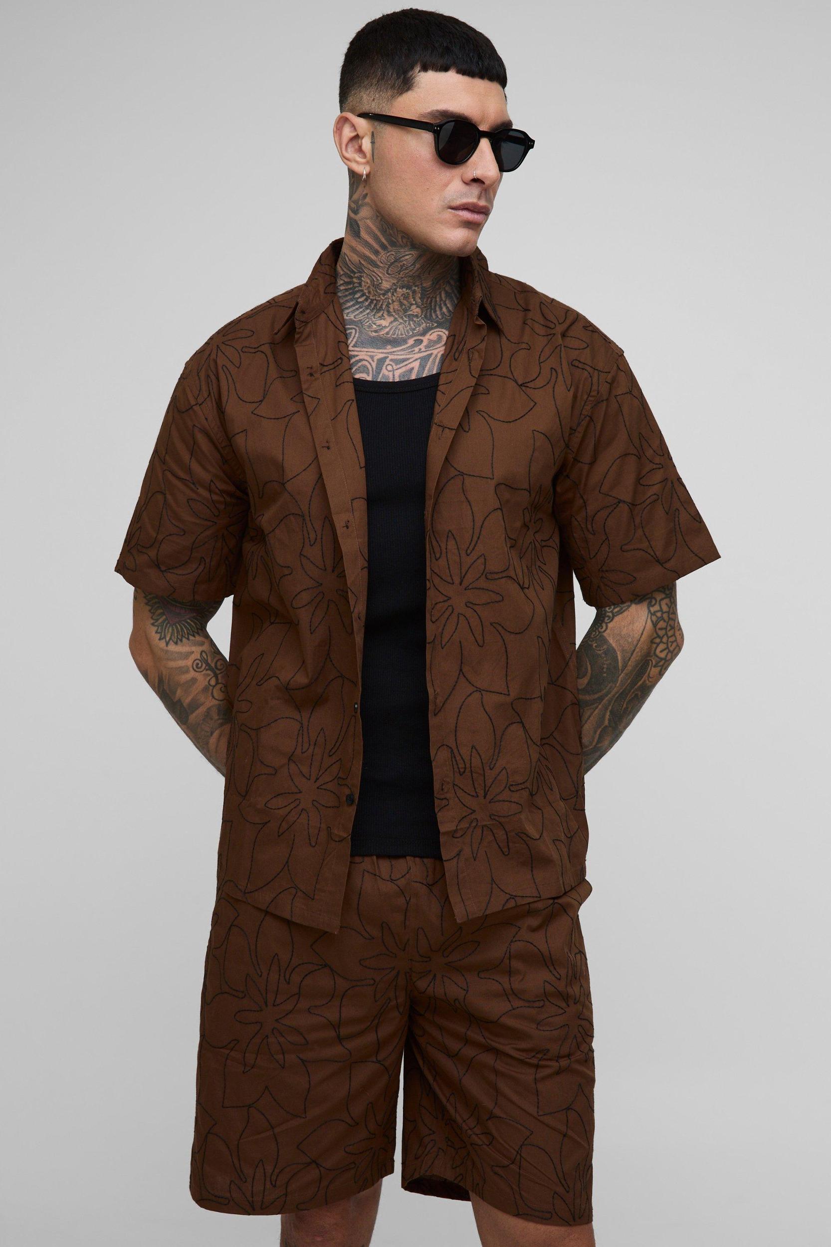 Tall Oversized Collared Shirt & Relaxed Short Set | boohooMAN USA Product Image
