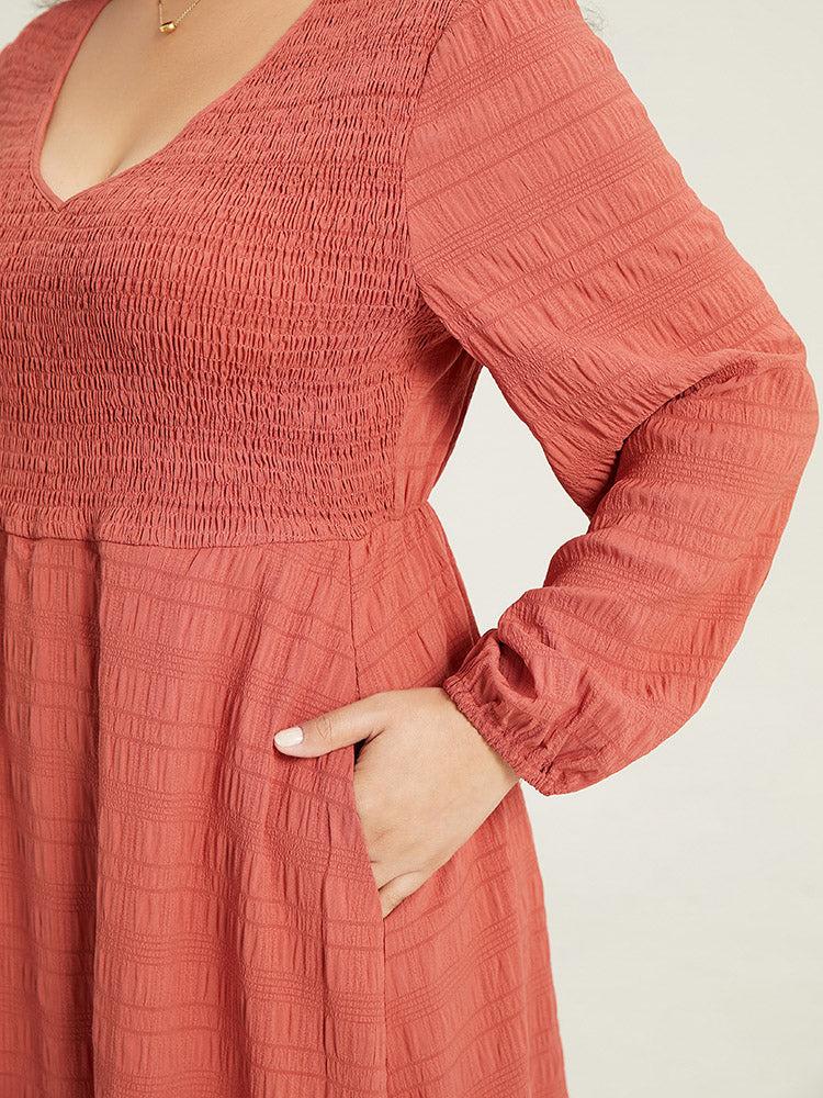 Solid Shirred Plisse Flutter Hem Dress Female Product Image