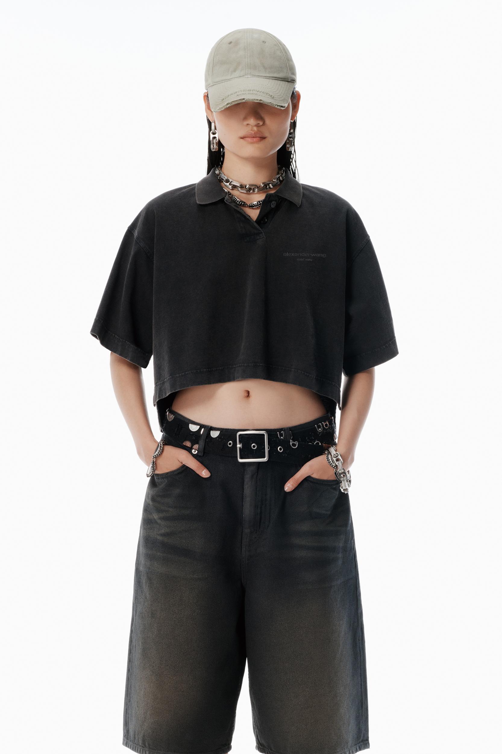 Black Logo Cropped Jersey Tee Product Image