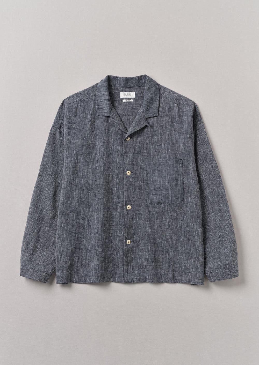 Etched Linen Cotton Drawstring Shorts | Blue Melange Product Image