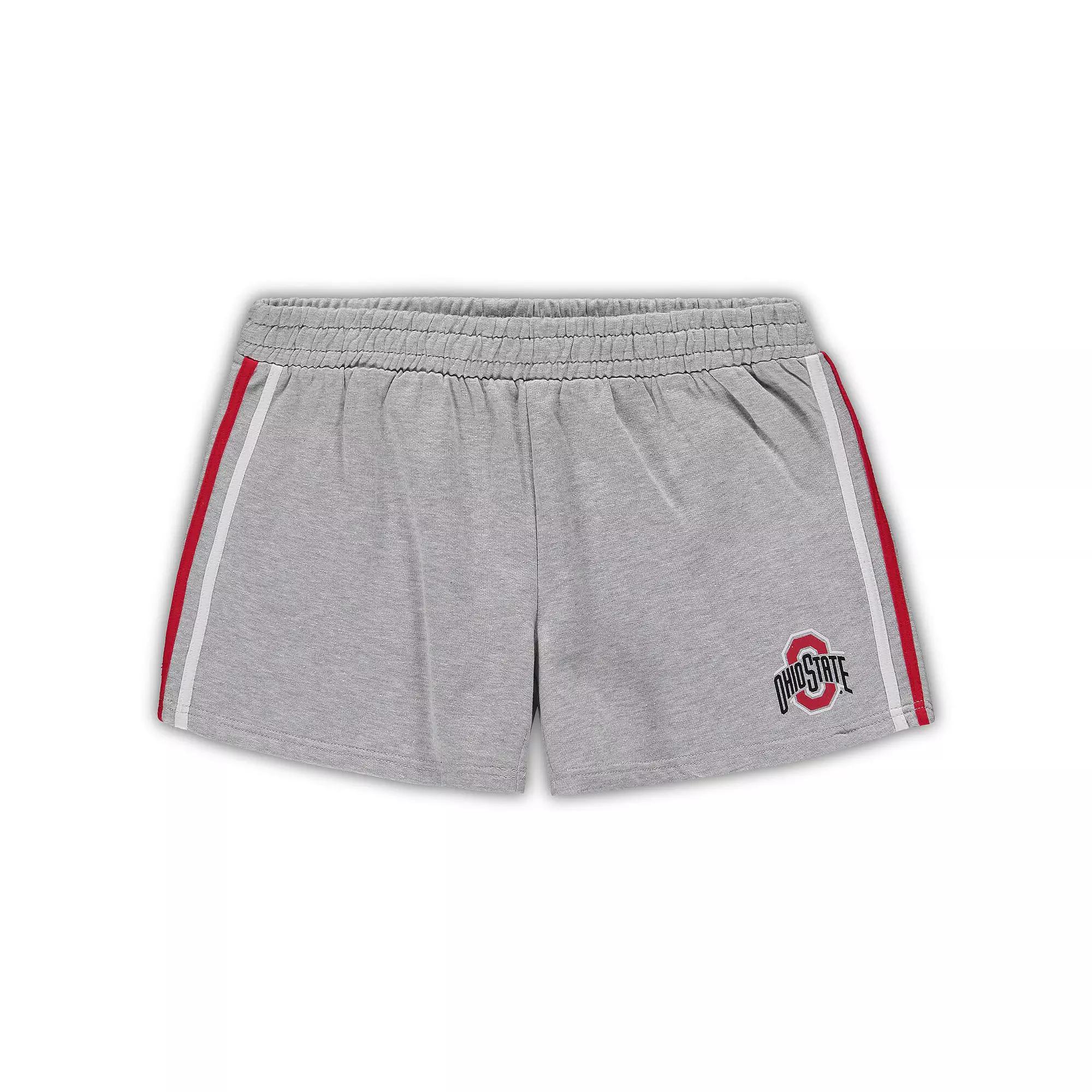 Women's Heathered Gray Ohio State Buckeyes Plus Size 2 Stripes Shorts, Size: 2XL, Grey Product Image