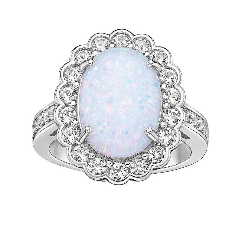 Gemminded Sterling Silver Lab-Created Opal & Lab-Created White Sapphire Ring, Women's, Size: 8 Product Image