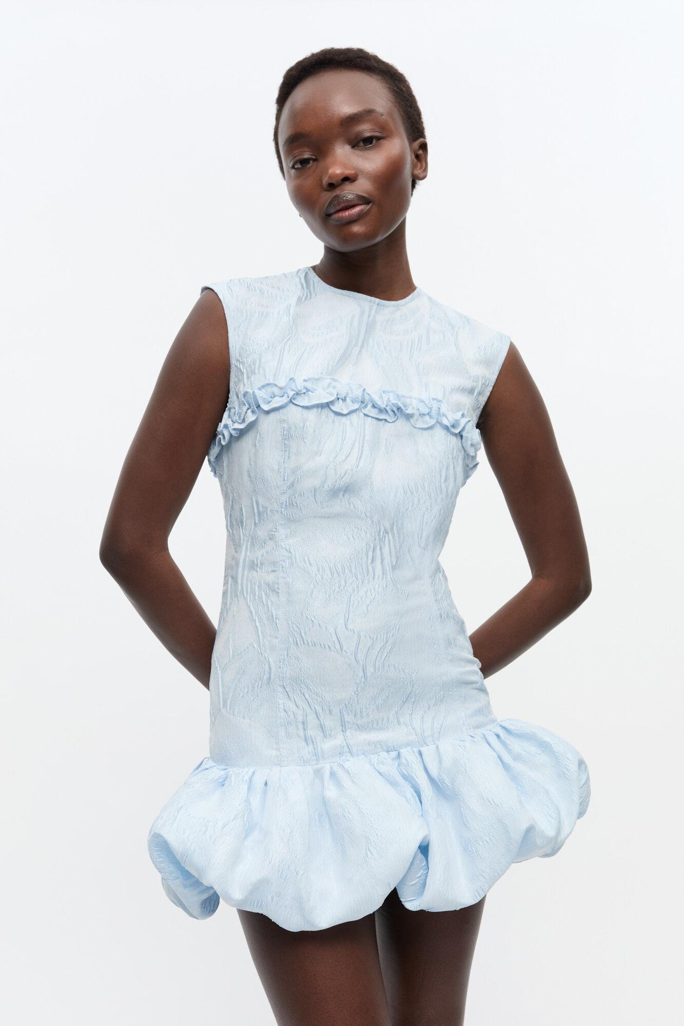 Blue Textured Cloque Corset Mini Dress Product Image