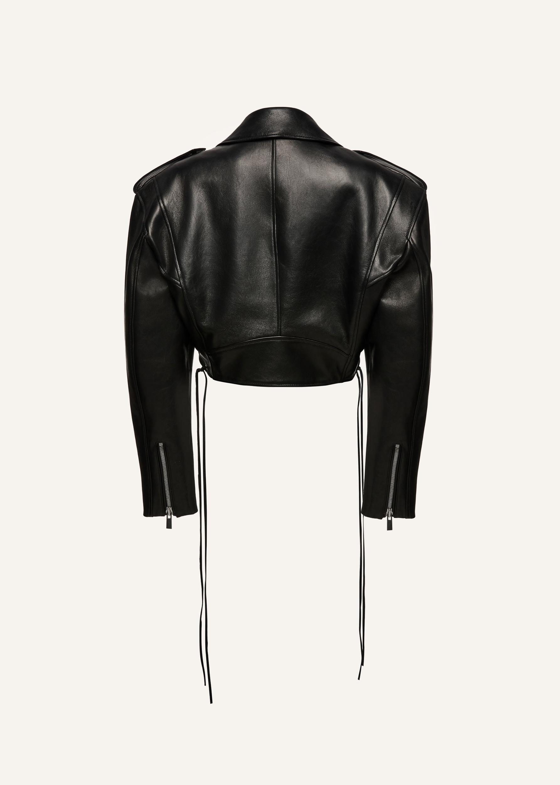 Cropped biker jacket in black leather Product Image