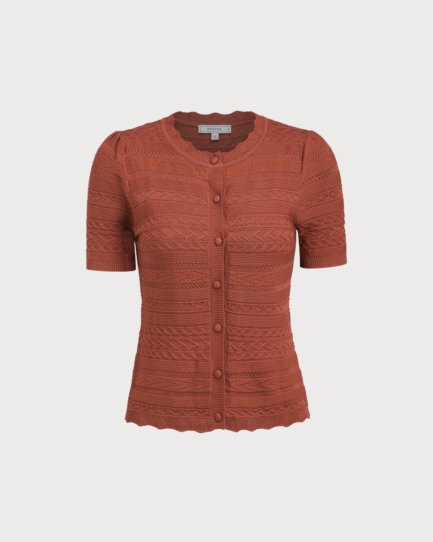 Red Puffed Sleeve Knit Cardigan Product Image