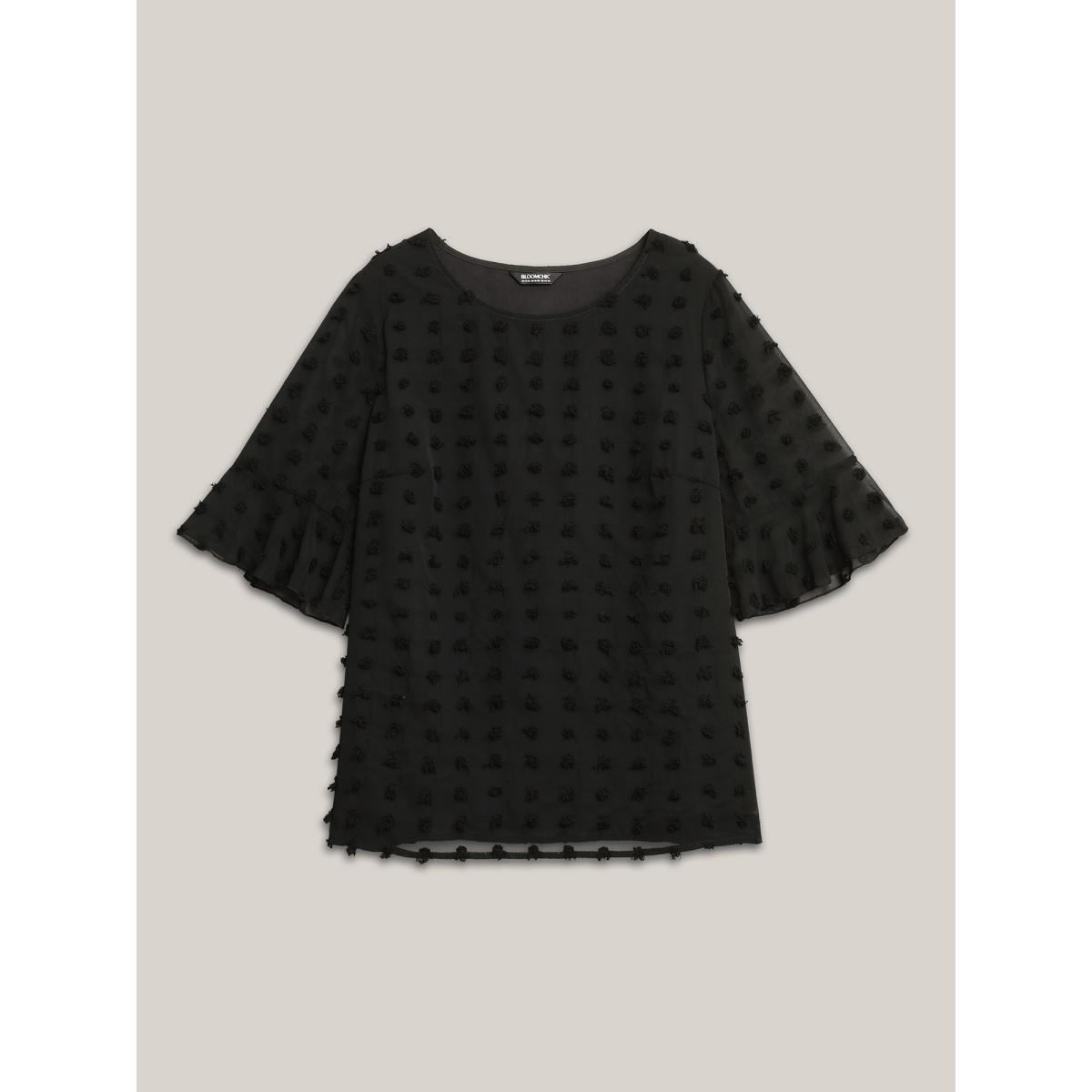Plus Size Black Chiffon Polka Dot Round Neck Shirt Women Timeless Half Sleeve Round Neck Elegant Blouses BloomChic 30/6X Product Image