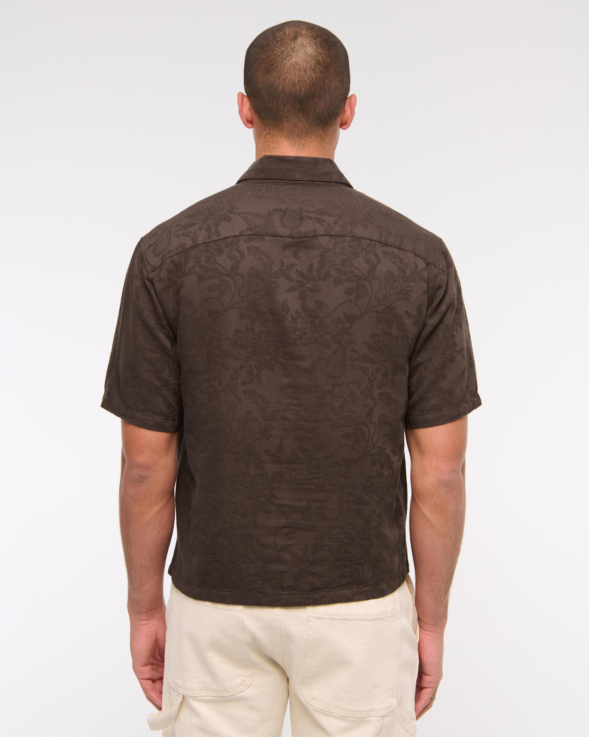 Short-Sleeve Cropped Jacquard Button-Up Shirt Product Image