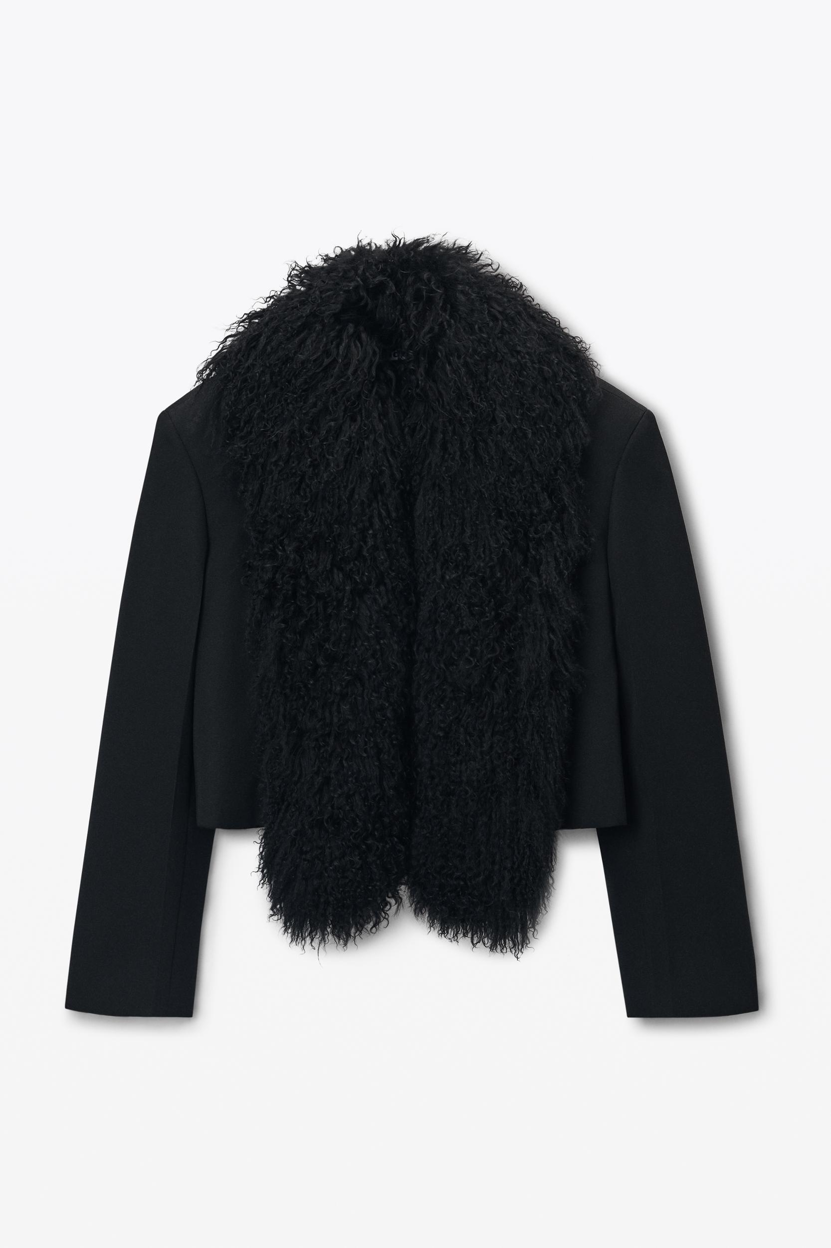 Cropped Blazer With Mongolian Fur Product Image
