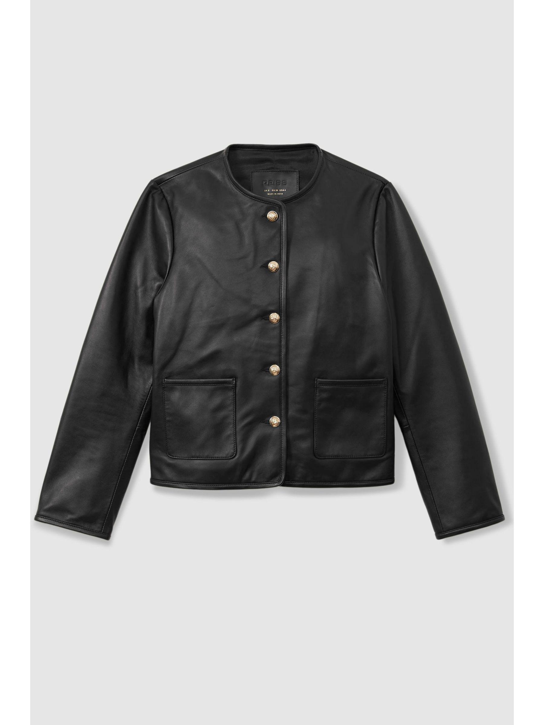 Cropped Leather Jacket in Black Product Image