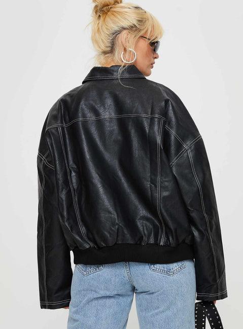 Kingsley Contrast Stitch Pu Jacket Black Product Image