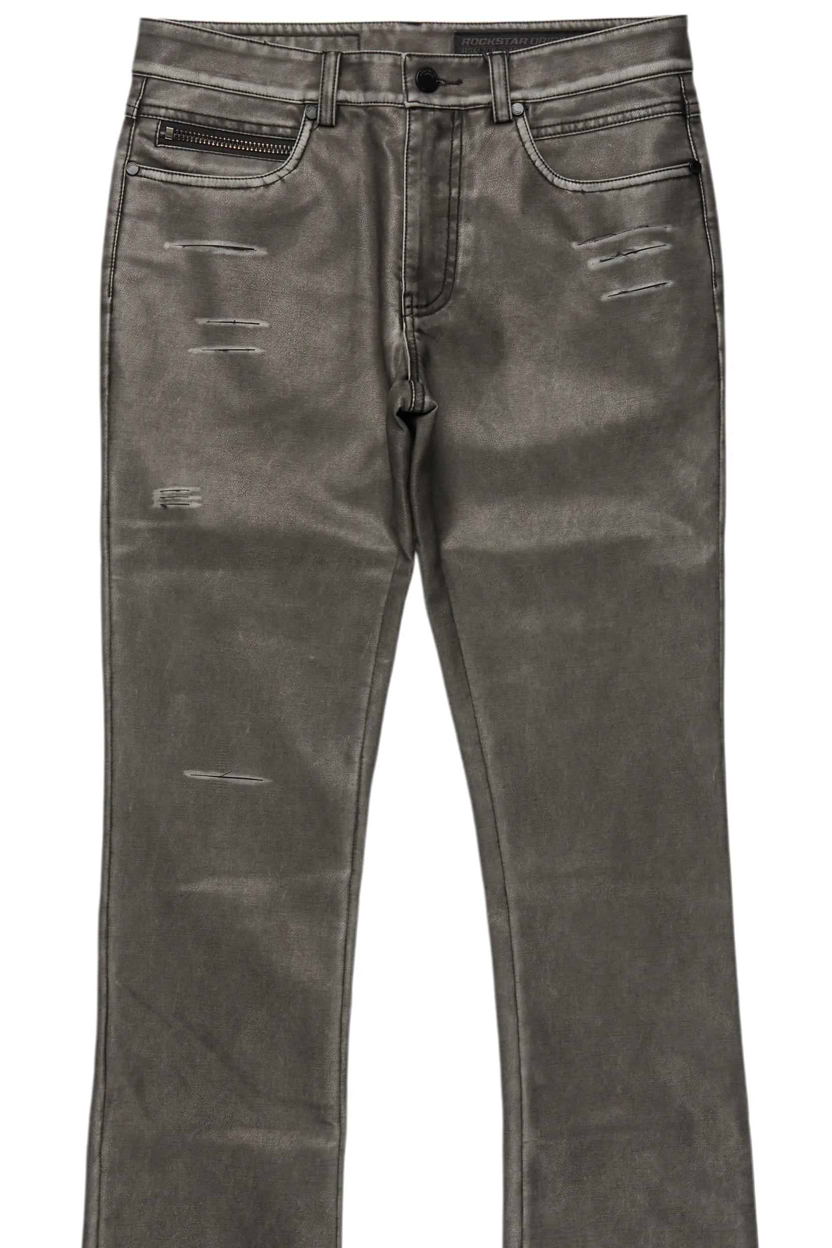 Deco Black Distressed PU Stacked Flare Jean Male Product Image