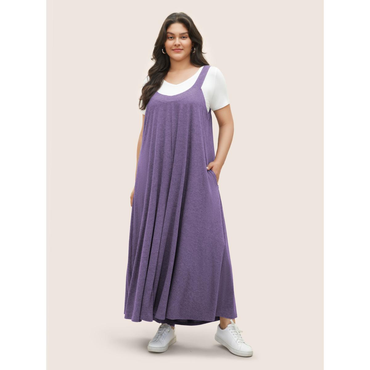 Plus Size Mauve Supersoft Essentials Solid Pocket Adjustable Straps Jumpsuit Women Casual Sleeveless Non Everyday Loose Jumpsuits BloomChic 28/5X Product Image