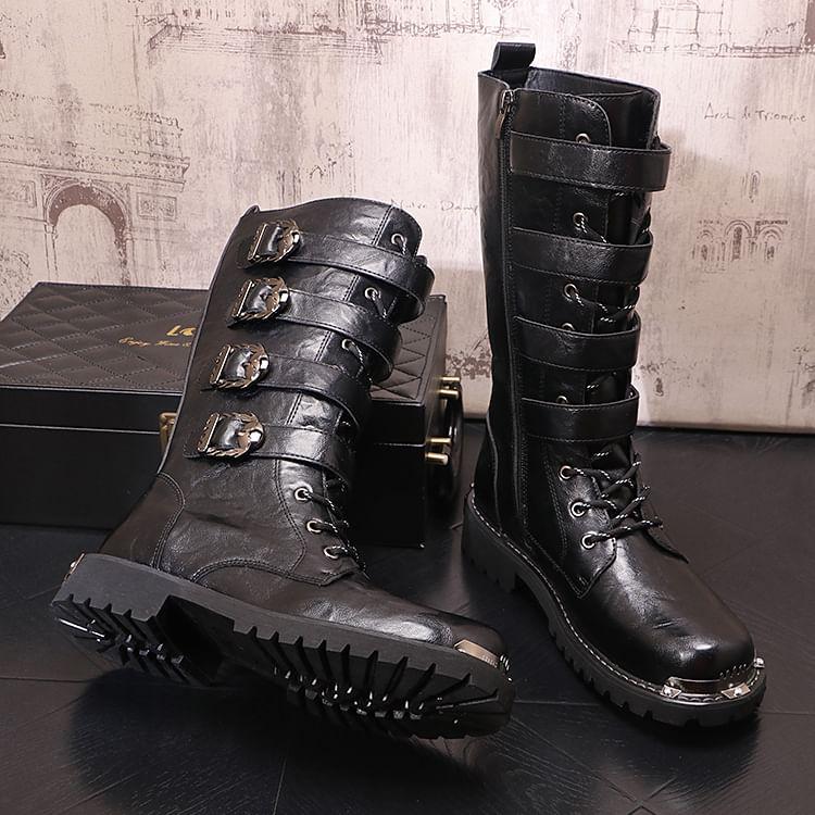 Lace-Up Buckled Tall Boots Product Image