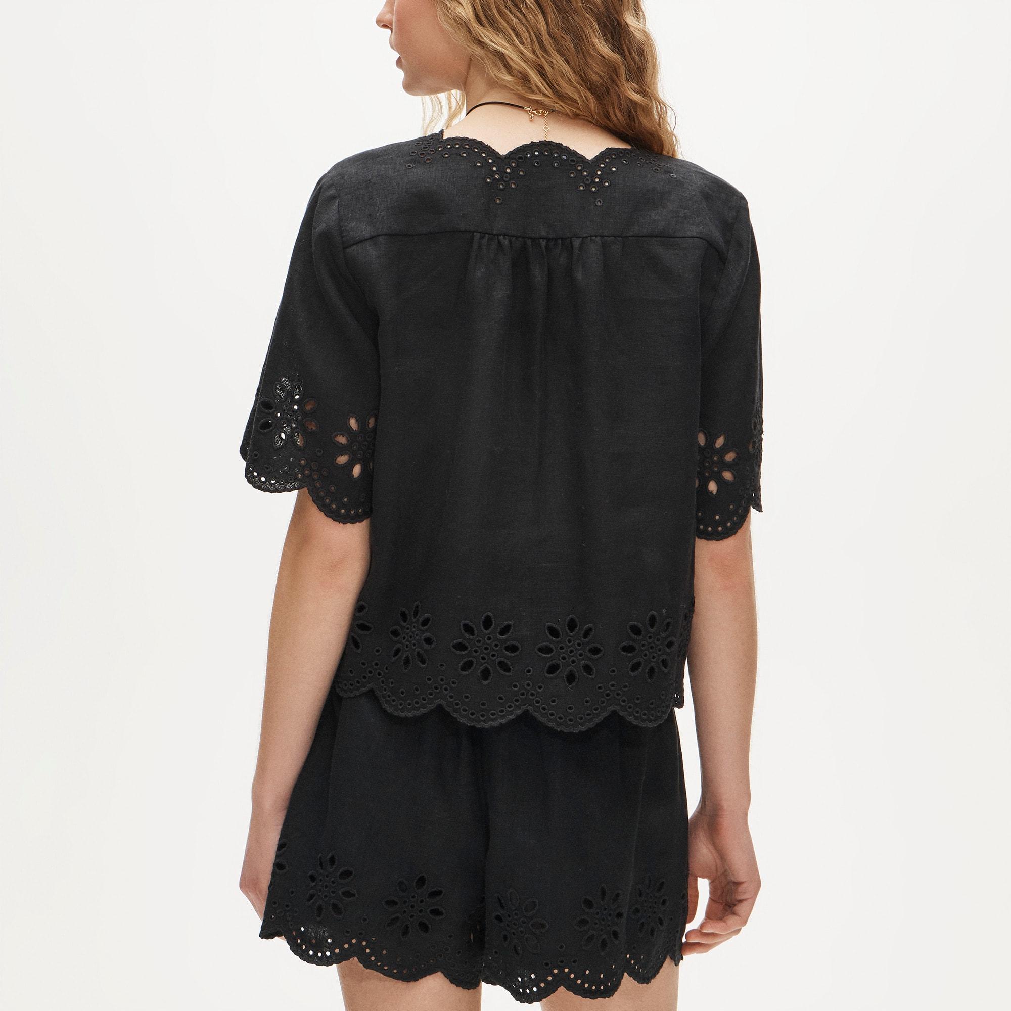 Embroidered eyelet top in linen Product Image