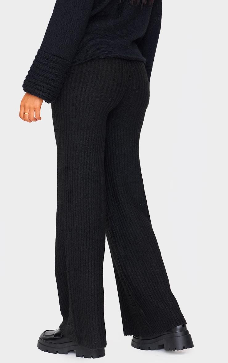 Tall Black Luxe Rib Knit Wide Leg Pants Product Image