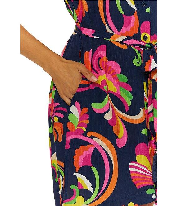 Trina Turk Poolside Swirl Texture Woven Button Front Shirt Dress Swim Cover-Up Product Image
