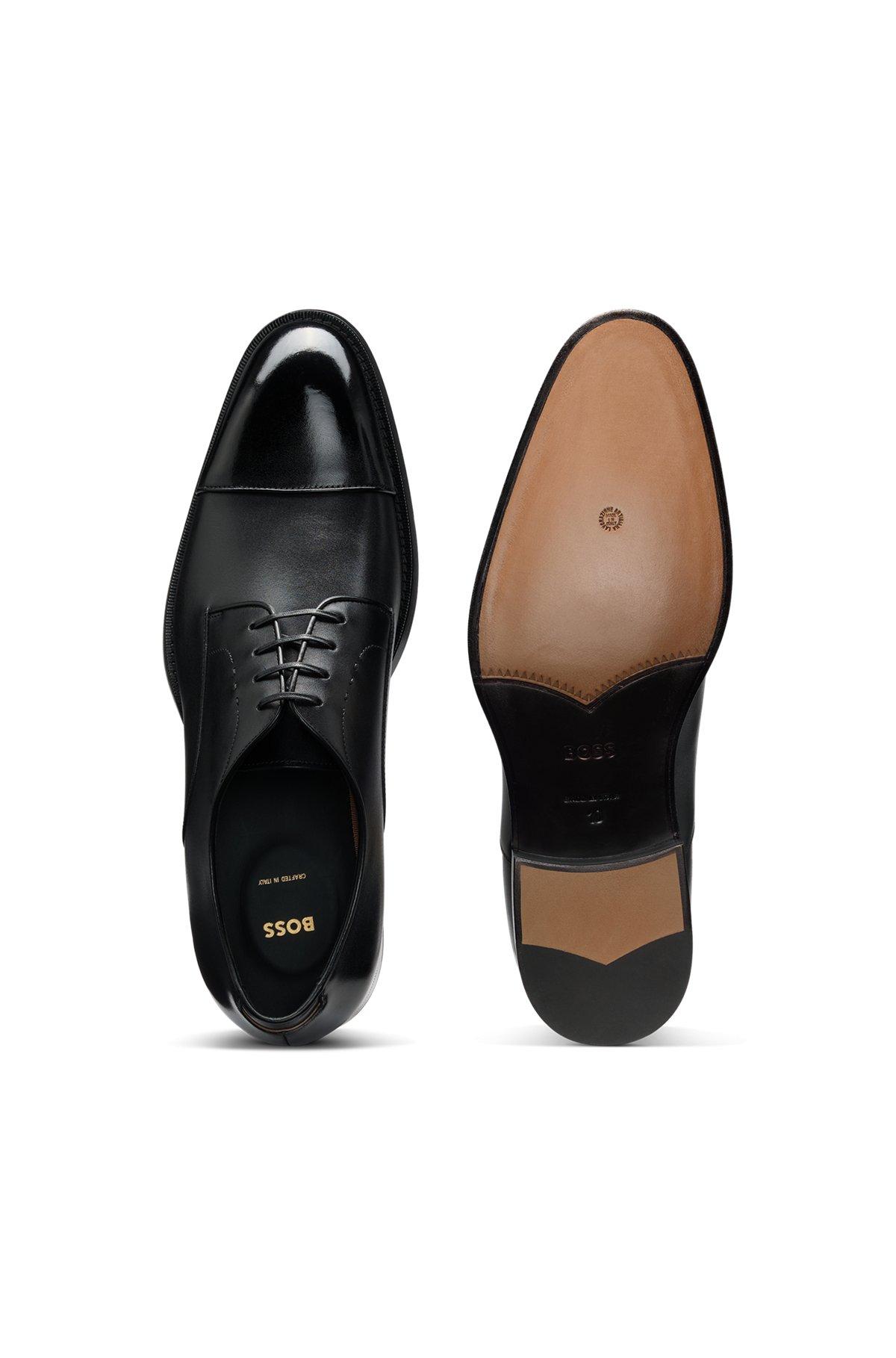 BOSS - Leather Derby shoes with cap toe - Black Product Image