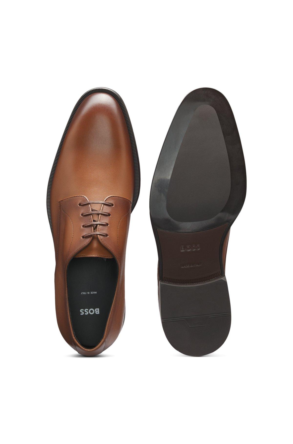BOSS - Italian-made Derby shoes in leather with ornamental stitching - Brown Product Image