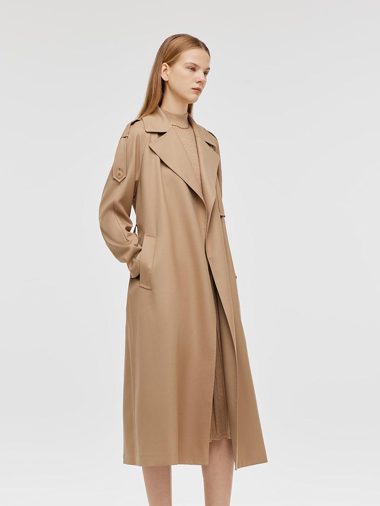 Worsted Wool Lapel Women Trench Coat With Belt Product Image